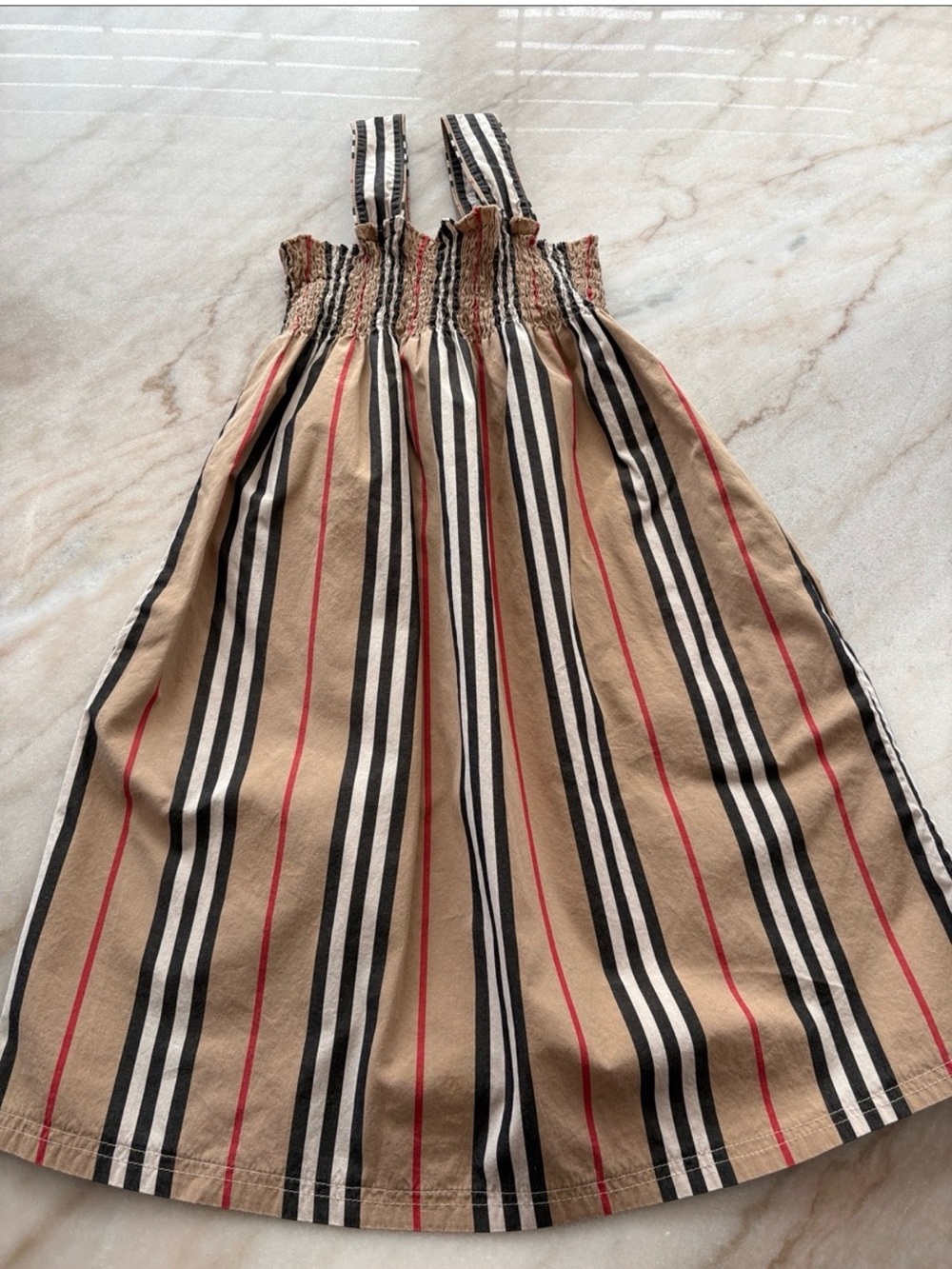 Burberry Tan, Black & Red Striped Girls' Sundress